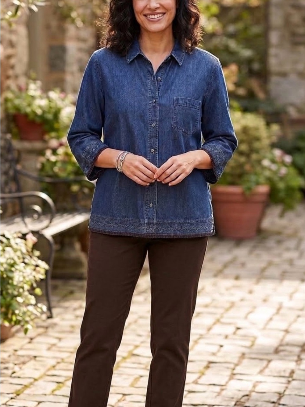 J. Jill Indigo Button-Down Denim Shirt